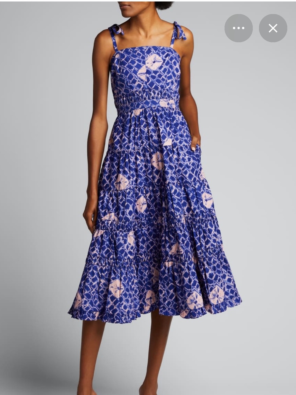 Ulla Johnson Size 4 Purple and Pink Tie-Dye Floral Tie-Shoulder Midi Dress